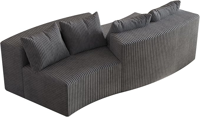 KEIKI Corduroy Curved Sectional Sofa, 2 Seater Symmetrical Modular Semi Circular Couch, Deep Seat Tufted Corner Sofa for Living Room, Lobby, Gray
