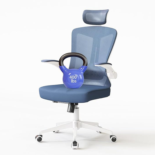 Ergonomic Office Chair - Comfy Desk Chairs with Wheels and Arms, 400LB Heavy Duty Mesh Computer Chairs with Comfortable Head Lumbar Back Support for Office, Bedroom, College Dorm and Study