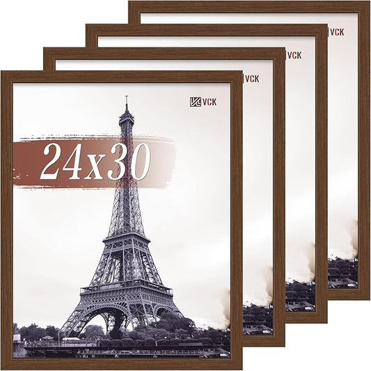 VCK 24x30 Poster Frame Set of 4 - Brown, Gallery-Quality Wood Picture Frames, 1.1-Inch Wide Border, Polished Plexiglass, Vertical or Horizontal Wall Display for Photo/Art/Prints, Brown