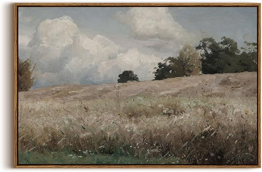 InSimSea Framed Canvas Wall Art Vintage Decor, Farmhouse Scenery Vast Field Grassland Paintings, Large Prints, Nature Landscape Hanging Wall Decoration for Living Room Bedroom Bathroom, 20"x30"