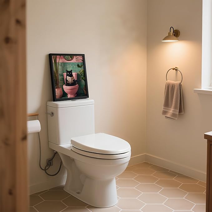 Framed Vintage Cat Canvas Wall Art, Funny Pink Animal Reading Books Painting Picture Print, Cute Kitten Lovers Aesthetic Wall Decor for Nursery Girls Room Bedroom Kids Room 10''L x 8''W