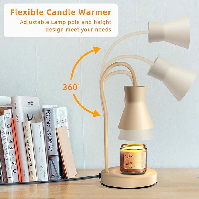 Candle Warmer Lamp with Timer and Dimmer, Vintage Electric Candle Melter with 2 Bulbs, Melter Scented Candle Height Adjustable Compatible with Jar Candles, House Warming Gifts (Beige)