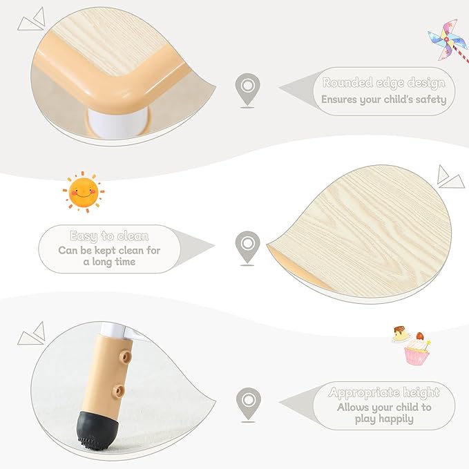 Kids Table and Chairs, Height-Adjustable Toddler Table and Chair Set with 31.5''Lx23.6''W Graffiti Desktop, Table Chair for Ages 3-8, Childrens Table and Chair Set for Daycare with 2 Chairs, Brown