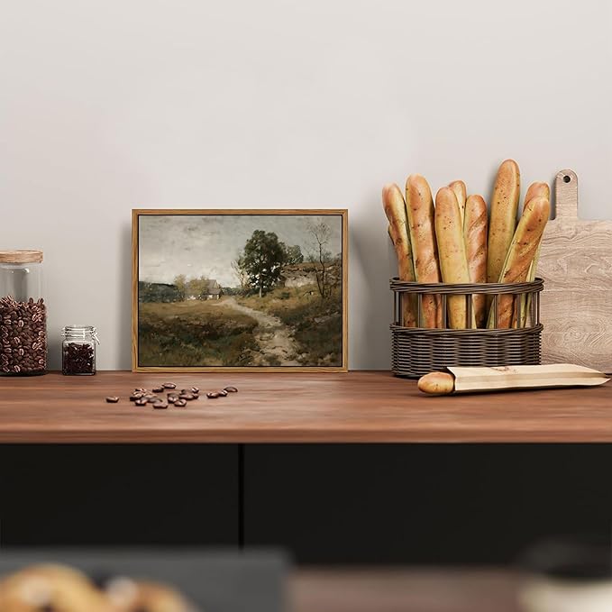 Floating Framed Vintage Canvas Wall Art Decor, Modern Countryside Wall Decor for Living Room, Nature Landscape Pictures Paintings Prints for Bedroom Hallway Office Decoration 8x10 inch