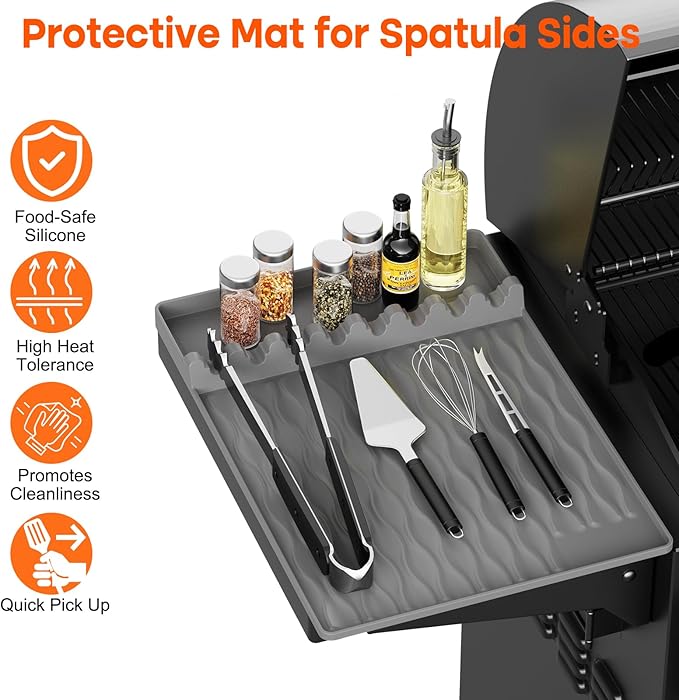 Silicone Griddle Tools Mat with Drip Pad for Blackstone – Non-Slip Spatula Rest & Side-Shelf Mat for Outdoor Grill Kitchen Counter, Heat-Resistant Grill Pad, Blackstone Griddle Accessories（Gray）