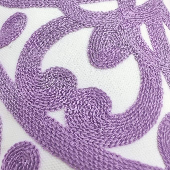 Alysheer Embroidered Lumbar Decorative Throw Pillow Cover 12"x 20", Classic Boho Mandala Embroidery Pattern Cotton Rectangular Cushion Case for Sofa Couch Living Room Bedroom(Lavender)