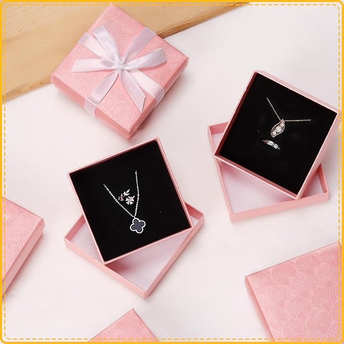 Glarks 12pcs 3.5 x 3.5 x 1.1in Jewelry Gifts Boxes Kit, Pink Fan Shaped Jewelry Boxes for Ring Earring Jewelry, Christmas, Birthday, Anniversaries, Valentine’s Day, Mother’s Day and Other Festivals