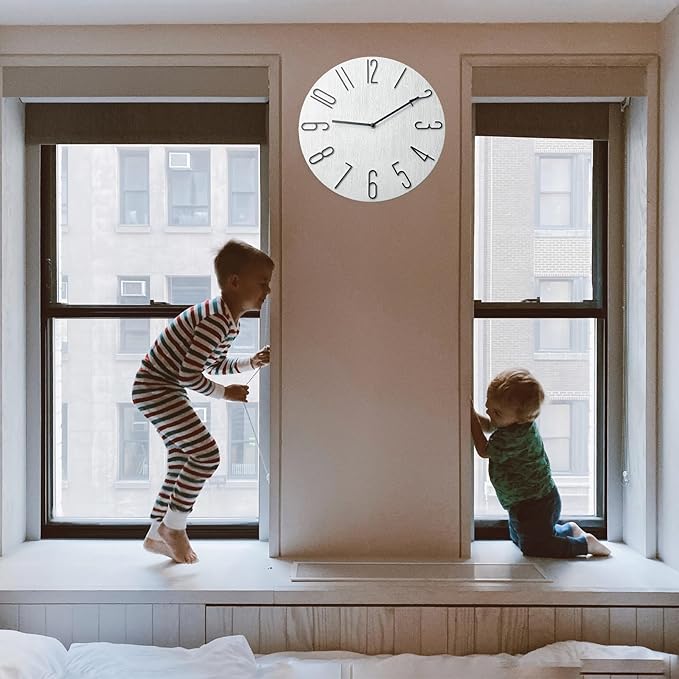 12 Inch Wall Clock Silent Non Ticking, Preciser Modern Style Decor Clock for Home, Office, School, Kitchen, Bedroom, Living Room, Wall Clock Without Second Hand