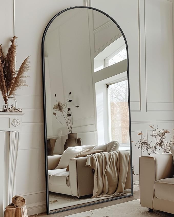 Antok Full Length Mirror, 71"x32" Floor Mirror with Stand, Hanging Mounted Mirrors for Bedroom, Living Room, Cloakroom, Dining Room, Black, Arched