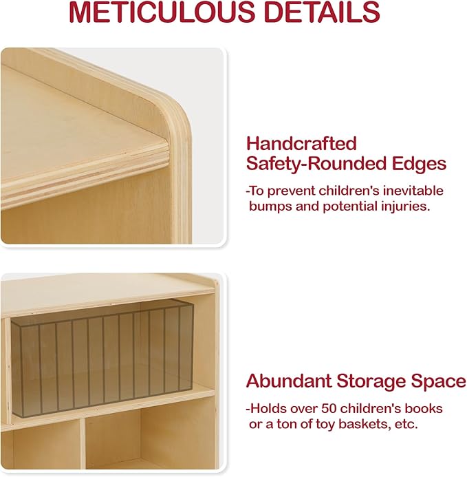 Monläurd® 100% Birch Cabinet, 8-Section Montessori Wooden Bookshelf & Storage Organizer, Toy Storage Cabinet for Kids, Daycare Furniture, Toddler Book Shelf for Playroom, Classroom and Nursery