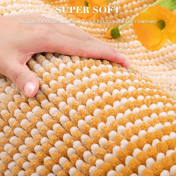 BSICPRO Bathroom Rugs and Mats Sets, 2 Piece Thick Absorbent Chenille Non Slip, Soft Shaggy Floor Mats, Machine Washable (Buff Orange, 20" x 47" Plus 16" x 24")