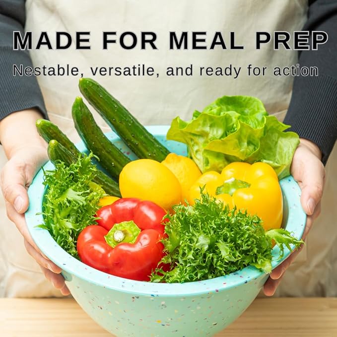 Confetti Nesting Mixing Bowls Set - 4-Piece Colorful Kitchen Bowls (18oz, 1.25QT, 2.5QT, 4QT) - BPA-Free, Dishwasher Safe, Space-Saving Design Eggshell Color