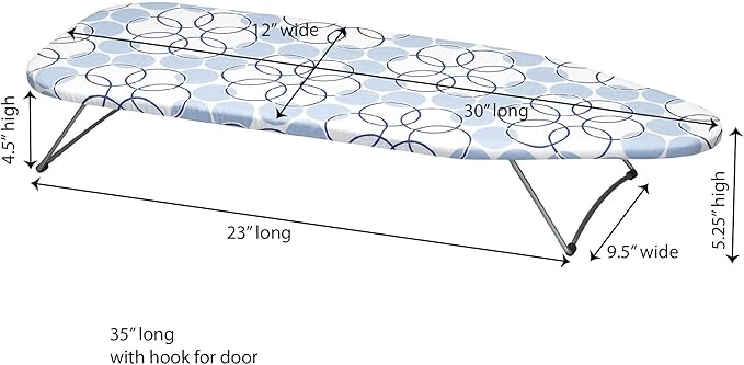 Household Essentials 122101 Small Tabletop Ironing Board with Folding Legs - Magic Rings Cover and Pad,Blue Rings