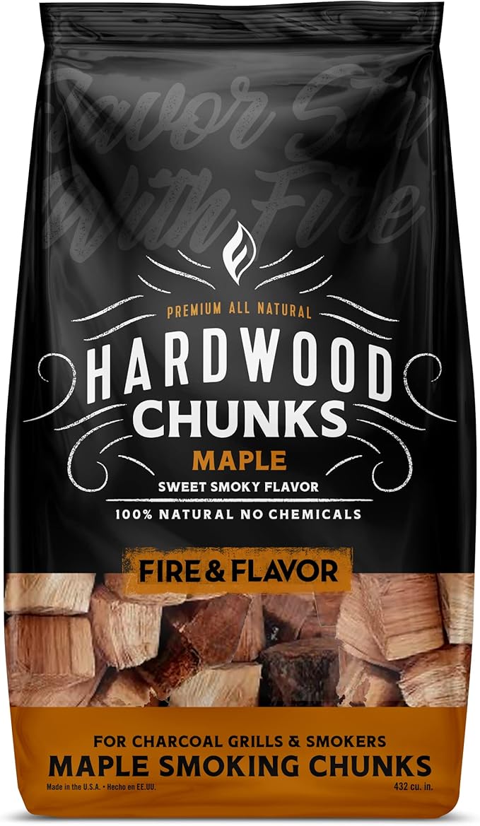 Fire & Flavor Maple Wood Chunks for Smoking and Grilling - All-Natural, Long-Lasting with a Mildly Sweet Flavor - Large Chunk Wood Chips for Smokers