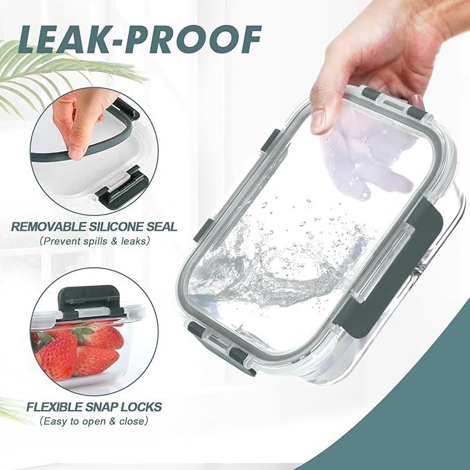 30 oz 5 Pack Glass Meal Prep Containers, Glass Storage Containers with Lids - Dishwahser, Microwave, Oven and Freezer Safe