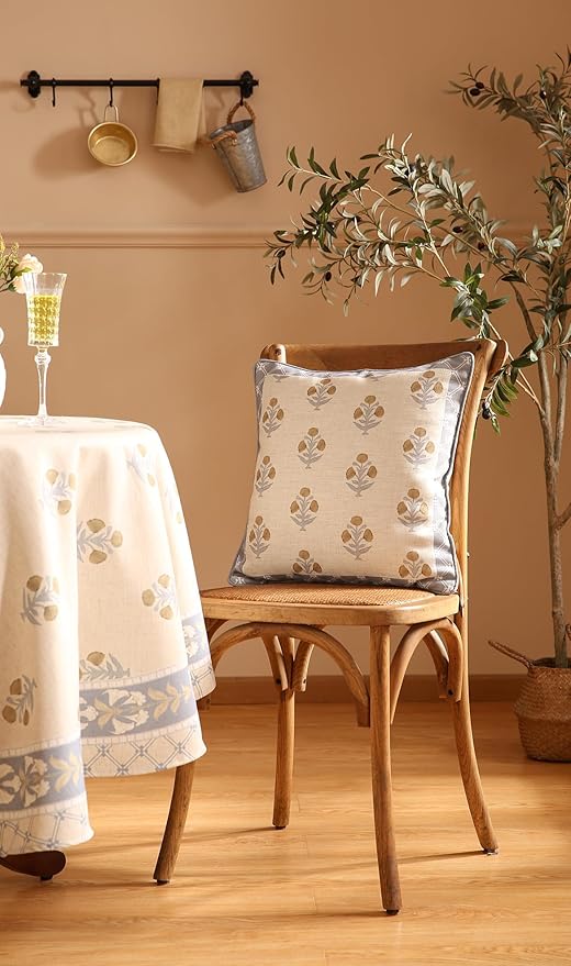 patdrea Designer Square Throw Pillow Covers Set of 2,Rustic Linen with Elegant Grey Blue Floral Pattern Pillows Cover,Decorative Pillowcases Cushion for Bed Living Room Outdoor Car,18 x18 Inches