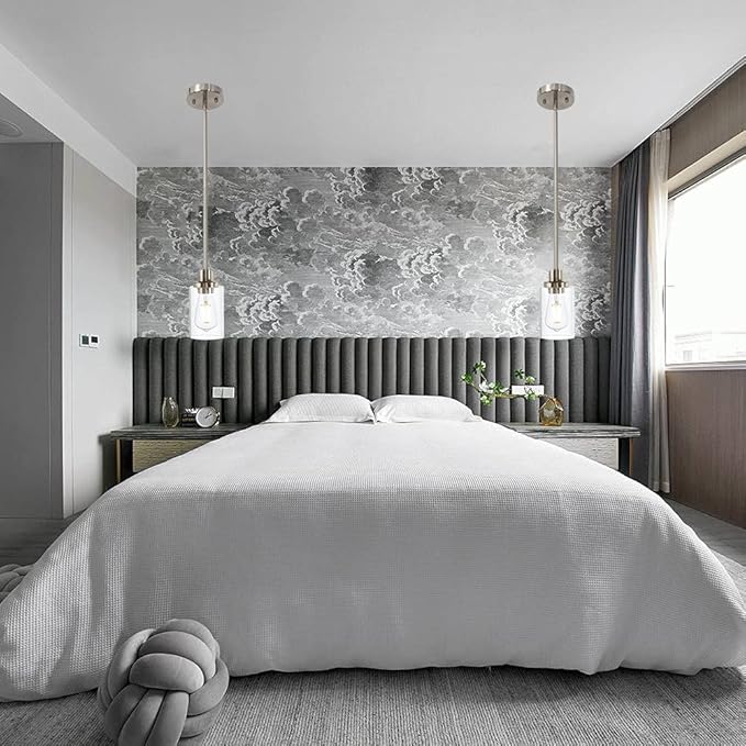 Modern Clear Glass Pendant Light in Brushed Nickel, Single Hanging Pendant Lighting for Farmhouse Entryway Dining Room Kitchen Island Foyer