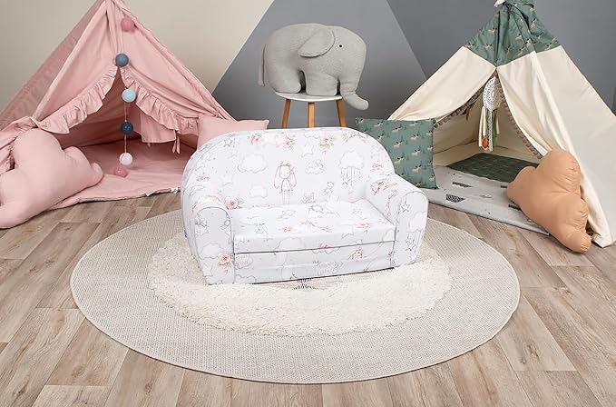 Delsit Kids Couch for Toddlers - 2 in 1 Convertible Foam Sofa to Lounger, Comfy Flip Out Lounge Chair for Children, Made in Europe