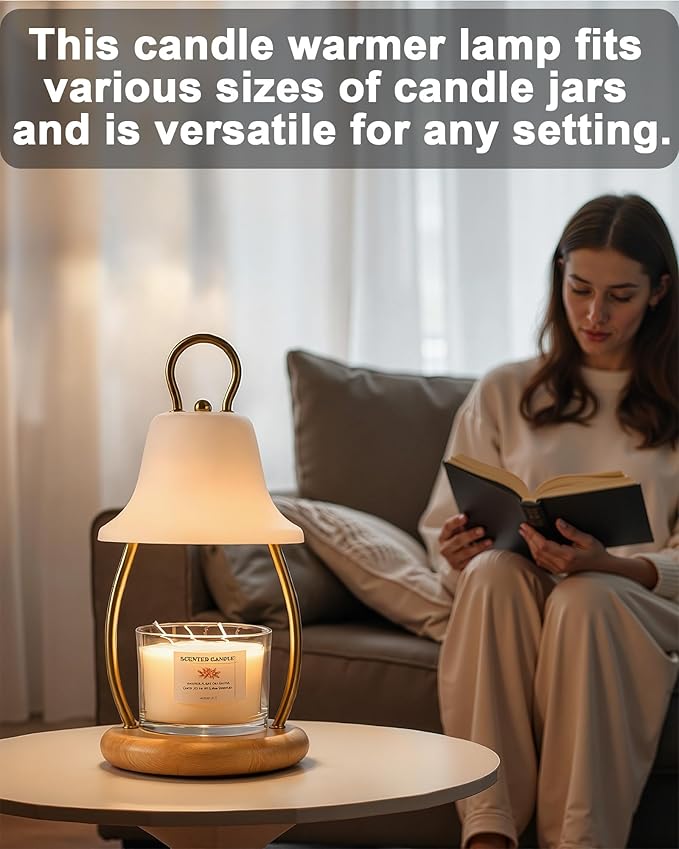 Candle Warmer Lamp with Timer & Dimmer - Electric Candle Light Warmer for Jar Candles, Adjustable Brightness, 2 Replacement Bulbs Included (White)