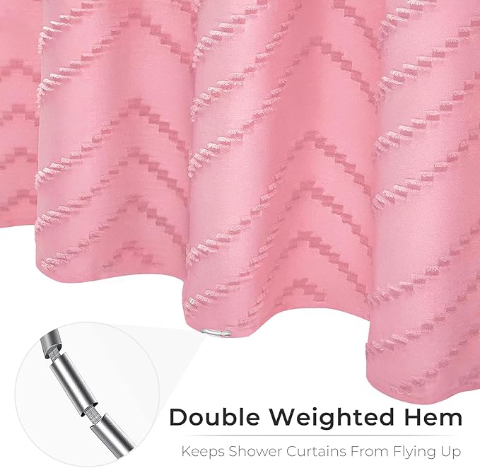 Pink Boho Shower Curtain Woven Fabric Cute Shower Curtain Textured Tufted Chevron Striped Minimalist 72 x 84 Bathroom Shower Curtains