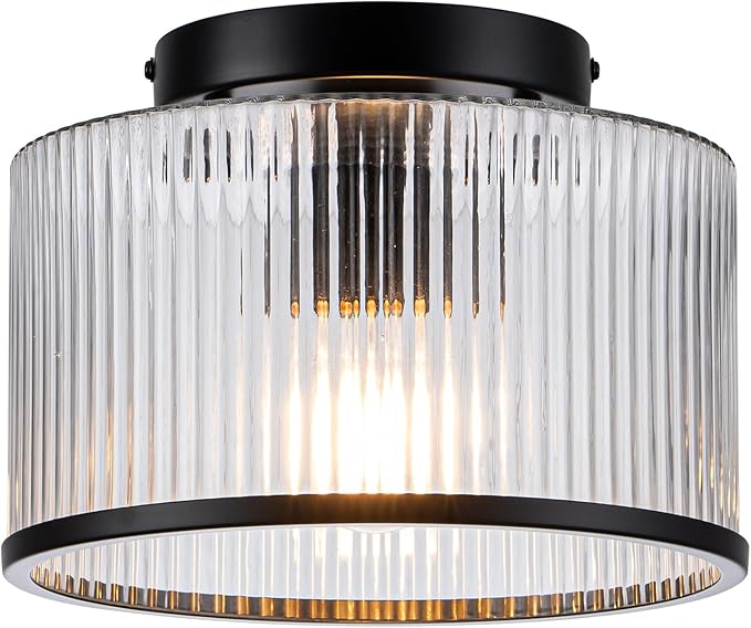 MAYNA Modern Black Semi Flush Mount Ceiling Light Fixture, 1-Light Hallway Light Fixtures Ceiling Mount, Dimmable Kitchen Lighting Fixtures Ceiling Lights for Bedroom Bathroom Dining Room Entryway