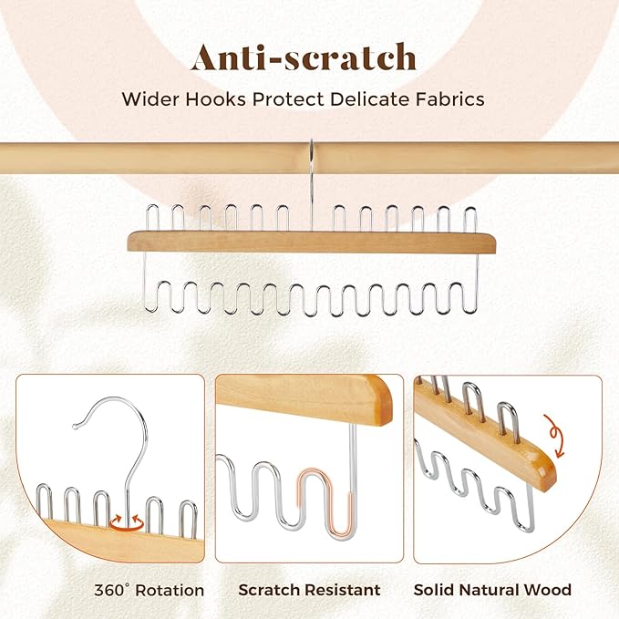 HOUSE DAY Closet Organizers and Storage, Tank Top Hangers, Rotatable Bra Organzier for Closet, Max 48 Storage Capacity Sport Bra Holder, Wood Space Saving Hanger 2 Pack - Dorm Room Essentials