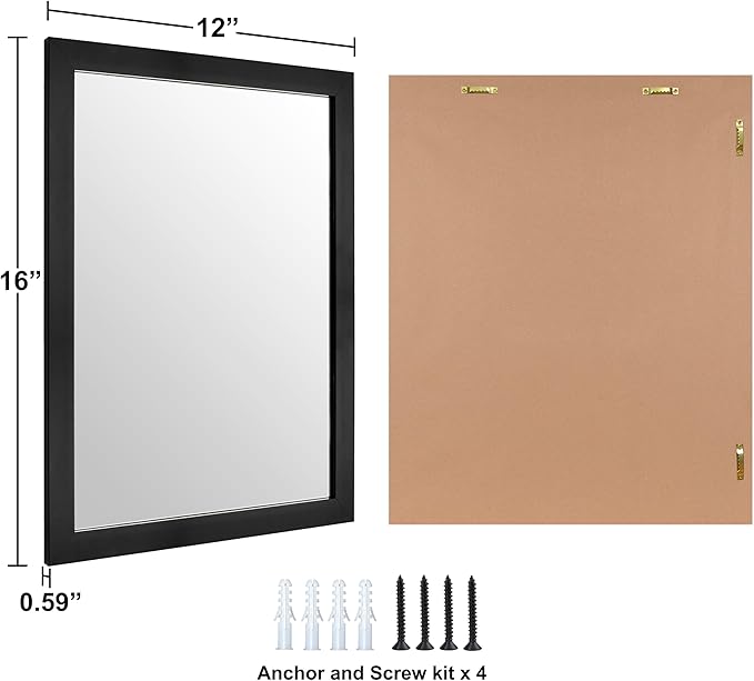 Ruomeng Wall Mirror Rectangle Decorative Mirror 12" x 16" for Entryway, Bedroom, Living Room, Black