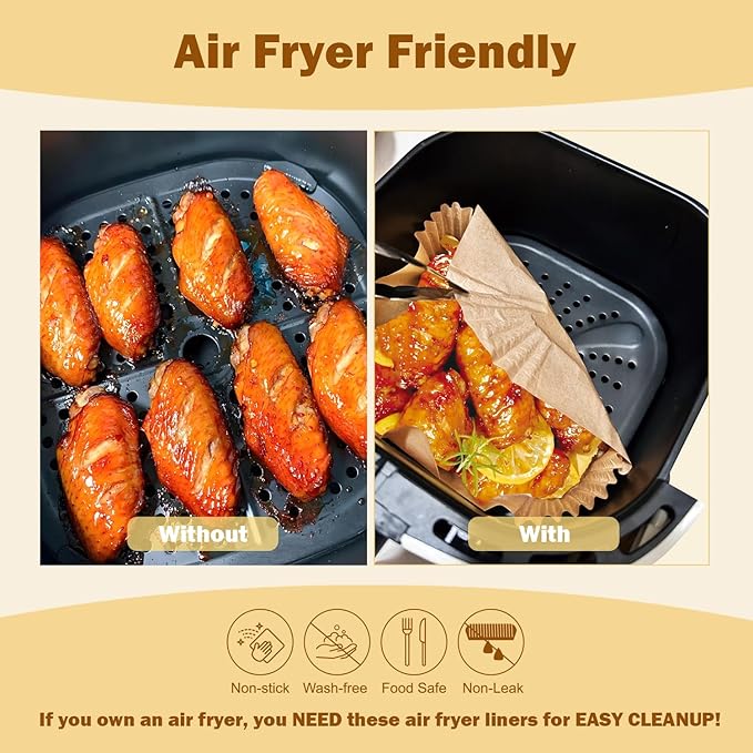 200 Pcs 8" Air Fryer Liner Square Baking Parchment Paper Airfryer Liners,Unbleached Disposable Non-stick & Non-Leak & Non-Washing Air Fryer Paper Liner for 5-8 QT Air Fryer Basket