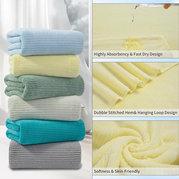 4 Piece Bath Towel Set 35"x70"Oversized Bath Towel for Bathroom Ultra Soft Fluffy Extra Large Bath Sheet Luxury Premium Bathroom Towel Highly Absorbent Quick Dry Shower Towel for Hotel Spa,Yellow