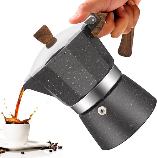 3 Cup Aluminum Moka Pot Classic Stovetop Espresso Coffee Maker 150ml 5oz Coffeemaker Percolator Mocha Pot Greca Coffee Maker Cafe Makers for Italian and Cuban Café Brewing Gray