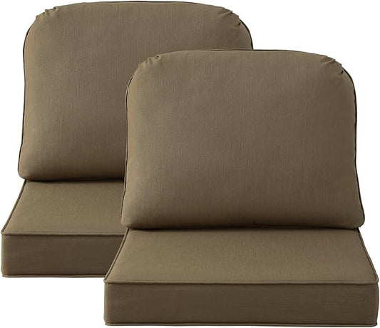 Outdoor Sunbrella Cushions for Patio Furniture Set of 2, 24"x24" Water Repellent Chair Cushions Removable Seat Bottom & Back Cushion Covers for Chair, Sofa, Couch, Specrtum Caribou