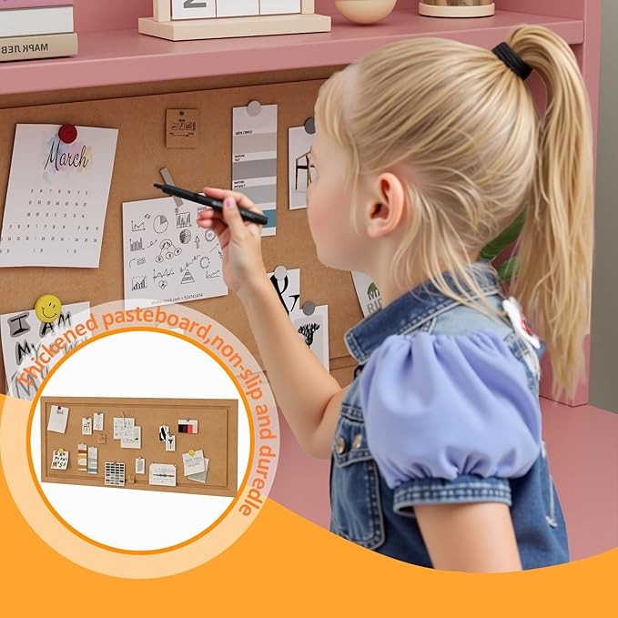 Pink Kids Desk and Chair Set, Kids Study Table and Chair Set with 2 Drawers & 4 Cabinets, Kids Study Desk with Removable Large Storage Cabinet,Girls Study Desk for Kid for Bedroom-vDkR36