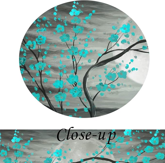 KREATIVE ARTS Large Canvas Prints Wall Art Grey and Teal Plum Blossom Tree and Full Moon Landscape Contemporary Painting for Home Living Room Decorations 20x40inch