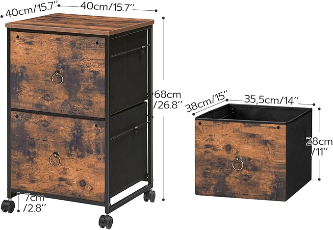 HOOBRO 2 Drawer Mobile File Cabinet, Rolling Printer Stand, Vertical Office Filing Cabinet for Home Office, A4/Letter Size, Nonwovens Drawer, Rustic Brown BF20WJ01