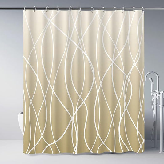 Punkray Ombre Khaki Beige Ivory Shower Curtain for Bathroom with Hooks, Stripe Bath Curtains Decorative Shower Curtains Water Repellent Washable, 72 x 72