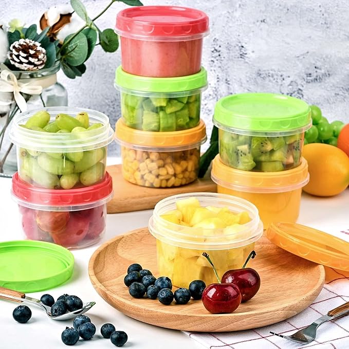 TOFLEN Reusable Small Freezer Containers 8 Oz Plastic Food Storage Containers with Screw On Lids, Leakproof & Airtight, Freezer Safe, Dishwasher Safe, Set of 6 Multicolor