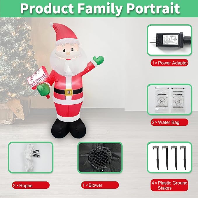 6FT Christmas Inflatable Blow up Lighted Yard Decoration Suitable for Christmas Indoor Outdoor Xmas Yard Party Holiday Garden Decor (Sign-Holding Santa Inflatable)