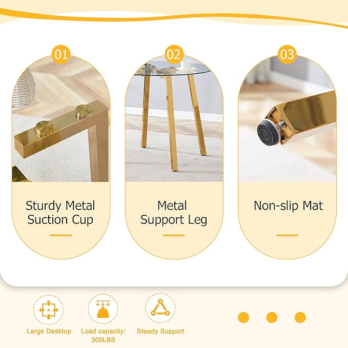 36" Round Glass Dining Table Set for 4 With Stainless Steel Leg, Small Kitchen Table With Cushion Chairs, 5 Piece Space Saving Set