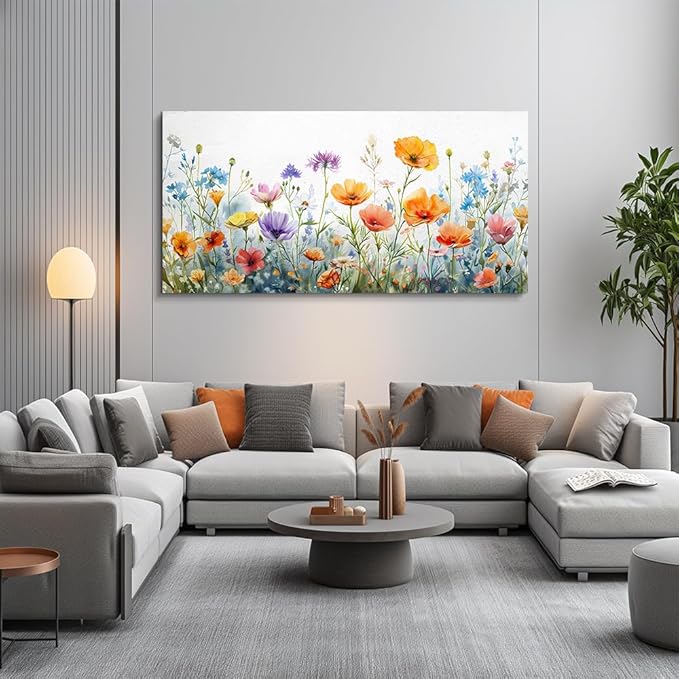 Wapluam Vintage Wildflower Canvas Prints Painting Large Wall Decor For Living Room Wall Art For Bedroom Office Decoration Flowers Artworks Pictures Ready To Hang Modern Minimalism Framed Home Decor