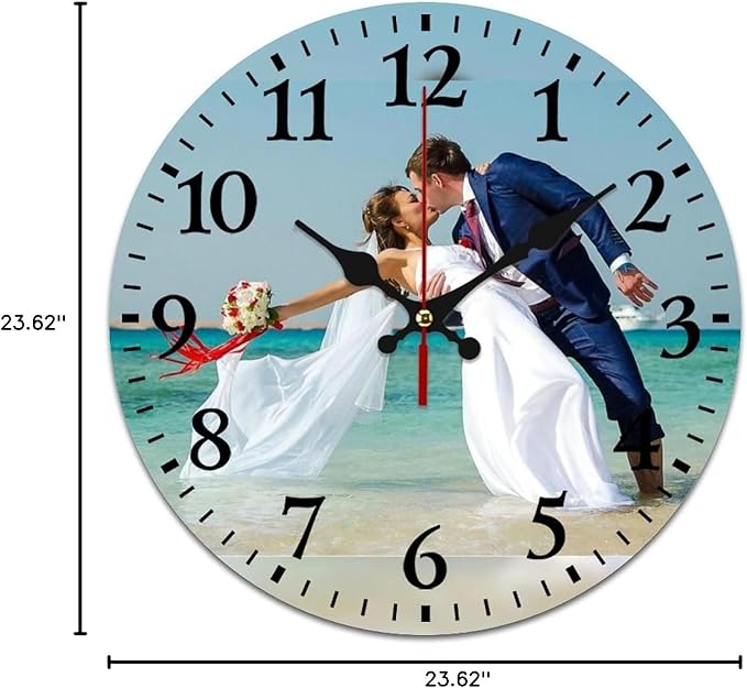 Custom Wall Clock, Personalized Analog Clock with Photo/Image Text, Non-Ticking Silent Clock, 23.62 inch