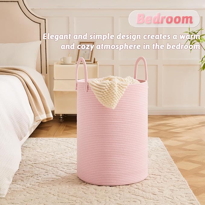 Laundry Basket,Woven Cotton Rope Laundry Hamper,80L for Decorative Storage of Dirty Clothes,Toys and Blankets in Bathroom,Baby Room and Living Room