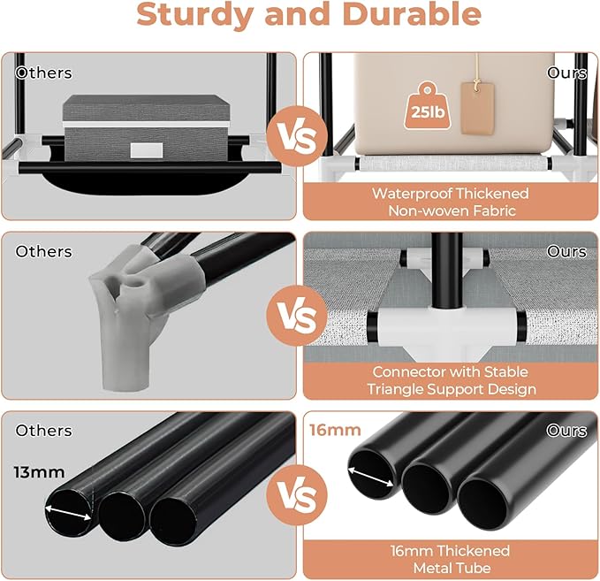 VTRIN Portable Closet Wardrobe for Hanging Clothes 57.3 Inch Large Capacity Clothes Rack with Cover, 10 Storage Organizer Shelves, 1 Hanging Rods and 6 Pockets, Free Standing Closet, White