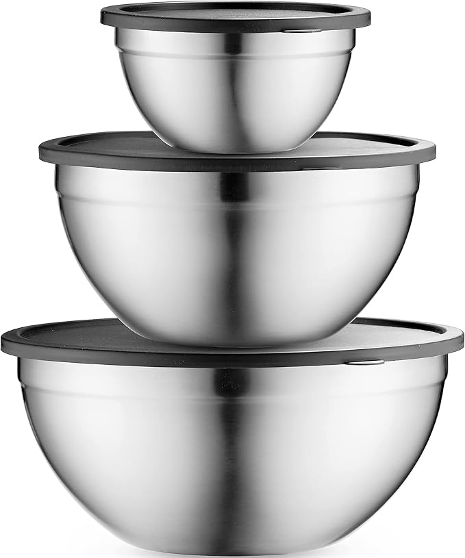 Mixing Bowls with Lids Set, Stainless Steel Mixing Bowls with Airtight Lids, Nesting Mixing Bowl Set for Space Saving Storage, Ideal for Cooking, Baking, Prepping & Food Storage