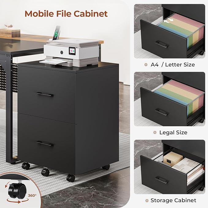 71" Executive Desk, Reversible L Shaped Desk with Mobile File Cabinet & Power Outlets, Large Office Desk with Drawers, Storage Shelves, Hooks, Corner Computer Desk for Home Office