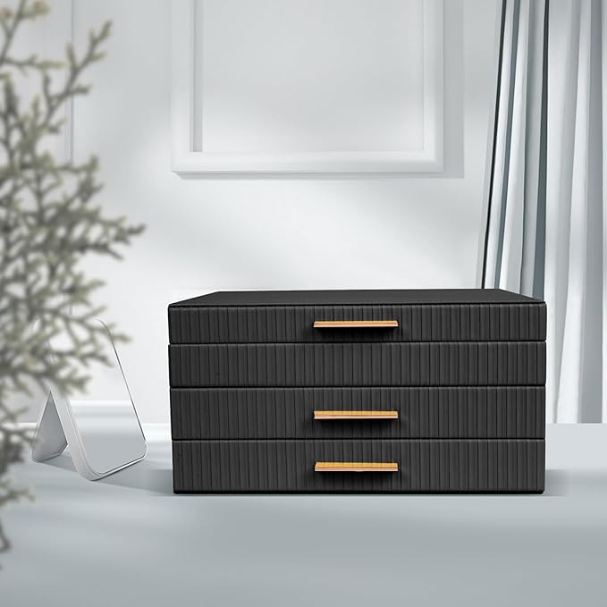 Dajasan Jewelry Boxes for Women, Jewelry Storage Organizer with 2 Drawers, Jewelry Organizer Box for Necklaces Rings Earrings Bracelets, Gift Idea, 10.71 x 7 x 5.6 Inches (Black)