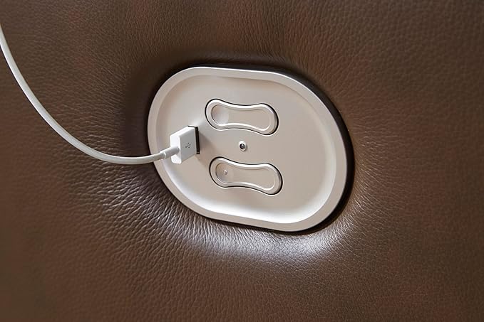 Signature Design by Ashley VonRyan Modern Leather Match Power Reclining Sofa with USB Ports, Dark Brown