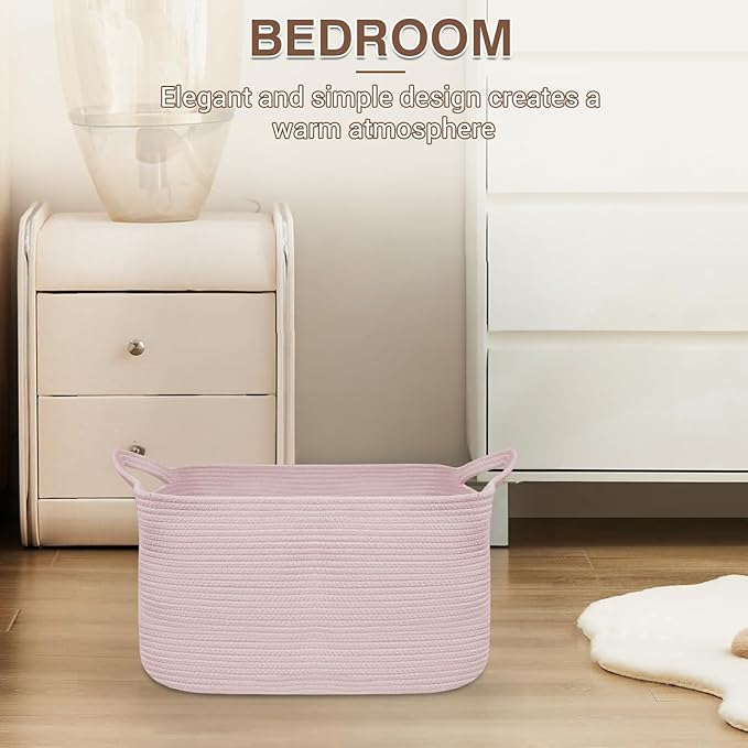 Large Laundry Hamper Blanket Basket，21.6''×14.9''×19.6'' Cotton Rope Woven Laundry Basket for Organizing, Rectangle Toy Basket for Living Room, Bedroom