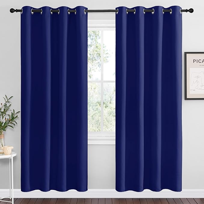 NICETOWN Navy Blue Blackout Curtains 78 inches Length for Living Room, 2 Panels, 55" Wide, Thermal Insulated Decoration Drapes for Bedroom Window