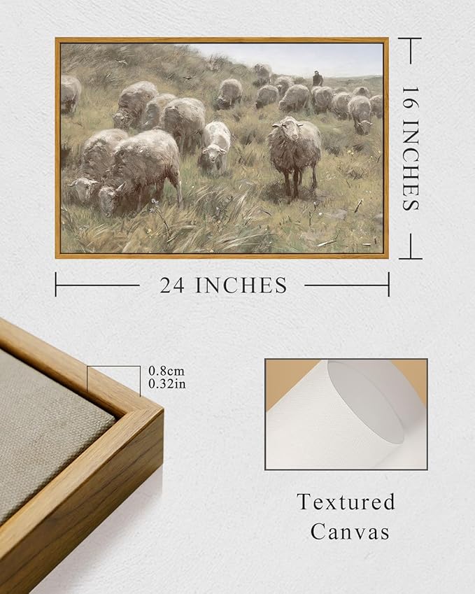 InSimSea Framed Canvas Wall Art, Sheep on the Dunes Wall Pictures, Farmhouse Decor, Large Wall Art for Living Room, Bathroom, Bedroom, Office, 16"x24"