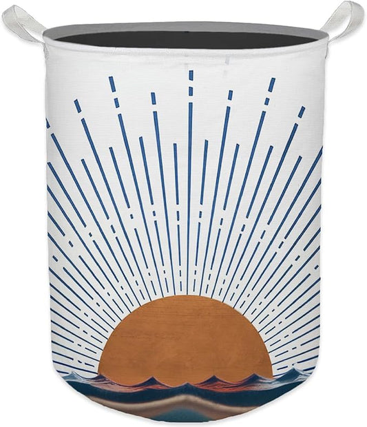 Boho Laundry Basket, Mid Century Modern Boho Terracotta Sun Sea Wave Waterproof Collapsible Laundry Hamper Dirty Clothes Storage Toy Bin Organizer for Bathroom Bedroom Nursery Girls Kids Room